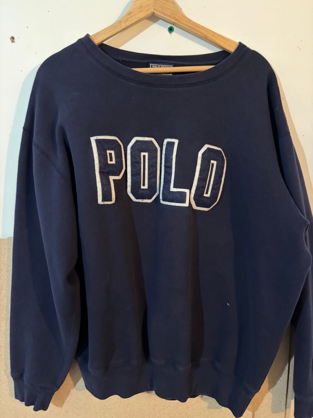Vintage Polo Sport Navy White POLO Spell Out Crewneck Sweatshirt Size Large